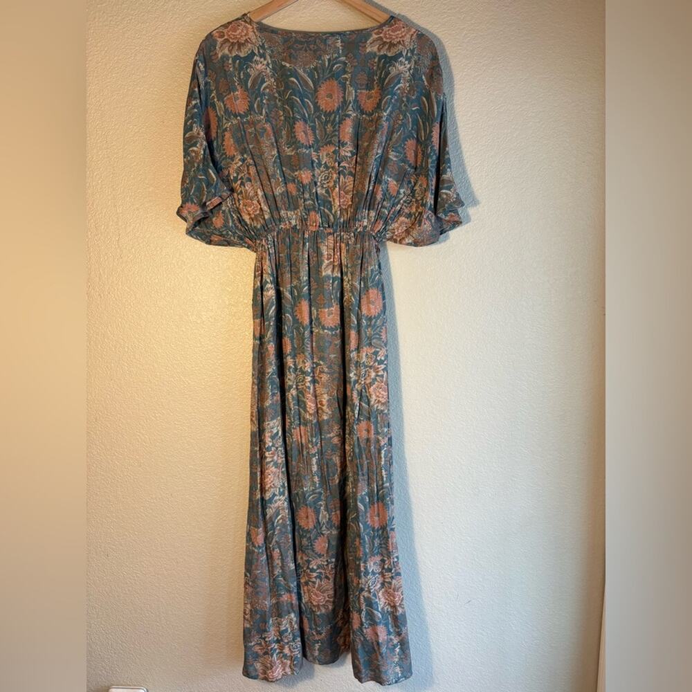 Cost Plus World Market Teal and Blush Floral Boho Maxi Dress - Picture 4 of 4